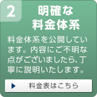 明確な料金体系　料金体系を公開しています。内容にご不明な点がございましたら、丁寧に説明いたします。